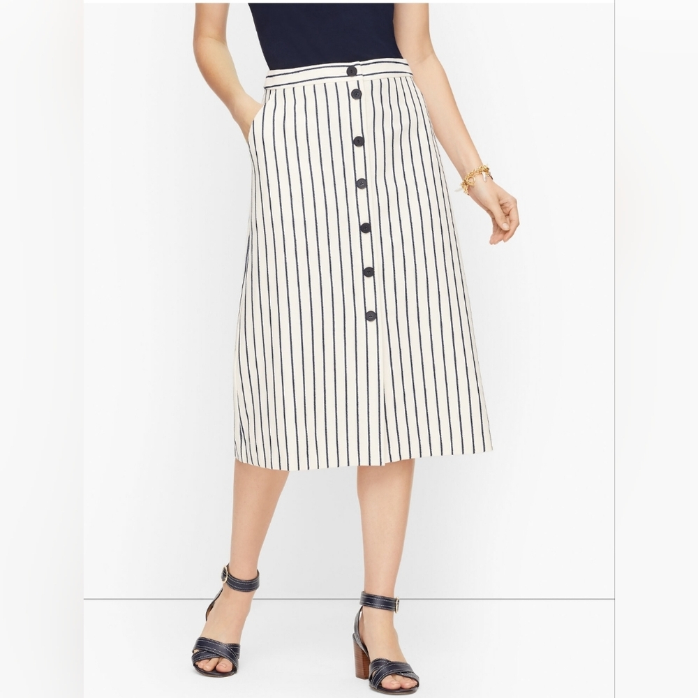 Talbots Heron Stripe Button Down Skirt. 14P